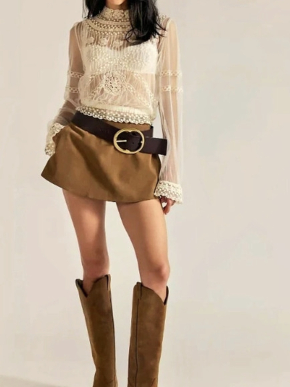 Free People Paradise Found Suede Skort In Caramel Cafe NWT